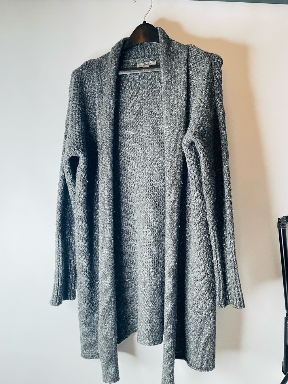 G H Bass Draped Shawl Women's Gray Open-Front Knit Cardigan Sweater